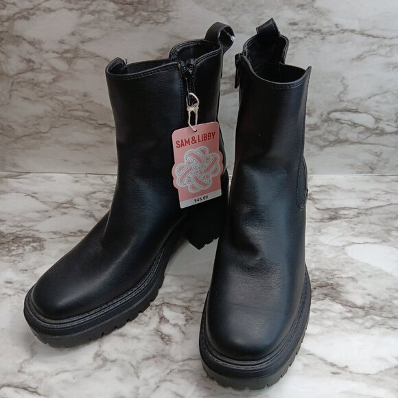 SAM&LIBBY Women's Camila Block Heel Chunky Chelsea Boot Black Size 8 Side zip - Picture 1 of 12